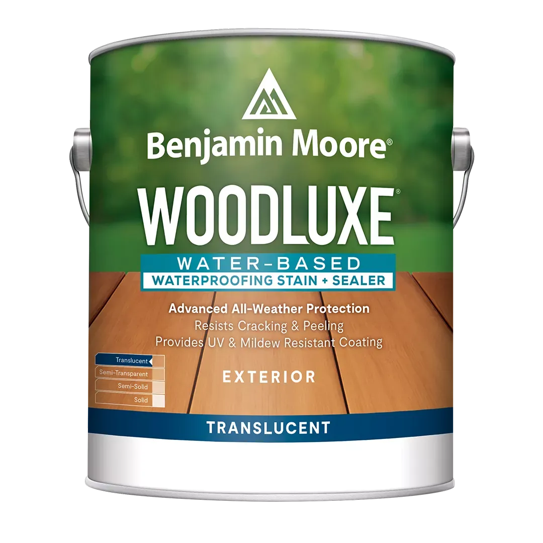 Village Paint Supply An innovative line of water-based exterior stains, Woodluxe sets your staining projects up for success. Wood's full grain shows through. Easy to apply and recoat. Advanced all-weather protection. Available in 7 ready-mix colors.boom